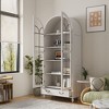 Famapy Arched Glass-Door Display Storage Cabinet Bookshelf – Magnetic Closure + Open Shelves + Drawer - 3 of 4