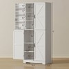 Farmhouse Kitchen Pantry, 72" Tall Pantry Cabinet with 4 Barn Doors, 4 Adjustable Shelves and 8 Door Shelves Wash - 3 of 4