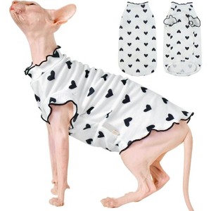 Heart Pattern Sphynx Hairless Cats Shirt, Breathable Cat Wear Cute Sweater Adorable Hairless Cat's Clothes Vest, Kitten T-Shirts with Perlin Sleeves - 1 of 4