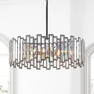 Rennnsan Yvenlyn 23"W 6-Light Drum Crystal Mid-Century Modern Dimmable Chandelier in Black - 1 of 4