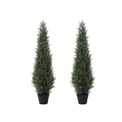 DR.Planzen Artificial Cedar Tree Artificial Cedar Topiary Trees with a pretty light strip  perfect for Christmas Home Decor set of 2 pack.