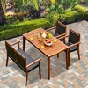 Tangkula 4PCS Patio Dining Set Acacia Wood  Rattan Furniture Set w/ Umbrella Hole - 3 of 4