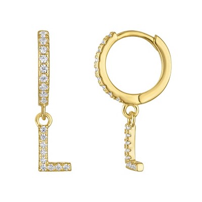 Junior Jewels 14K Gold Over Sterling Silver Cubic Zirconia Initials Drop Earrings