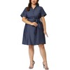 Agnes Orinda Women's Plus Size Relaxed Fit Buttons Belted Short Sleeves Chambray Shirtdress - 2 of 4