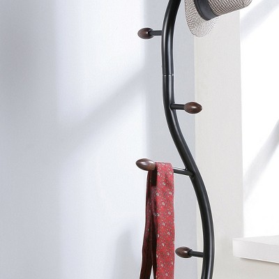 Arles Black and Walnut Metal Standing Coat Rack with Branch Design