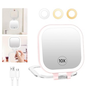 FASCINATE 3.5’’ Portable,Foldable,Handheldable 10X Magnification Compact Travel Makeup Mirror with 3 Color Lights - 1 of 4