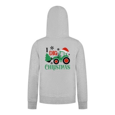Everyday Kids Christmas Collection I Dig Christmas Zip Up Hoodies – Holiday Tractor Sweatshirt - Heather Gray
