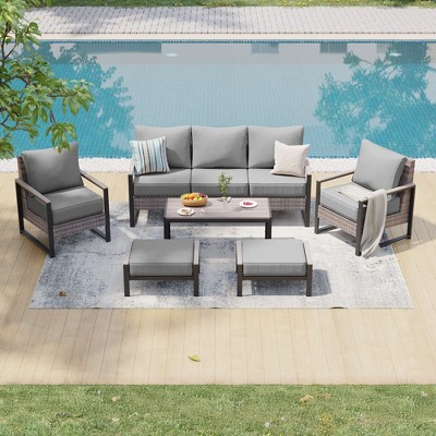 Sonkuki Outdoor Furniture Set Patio Conversation Sofa with Coffee Table Set, All-Weather PE Rattan Couch with Cushion