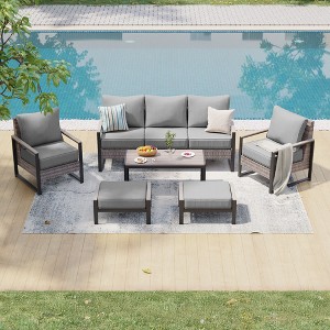 Sonkuki Outdoor Furniture Set Patio Conversation Sofa with Coffee Table Set, All-Weather PE Rattan Couch with Cushion - 1 of 4