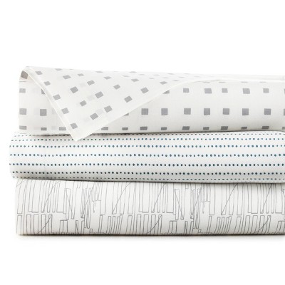 Radius White and Navy Cotton Percale Queen Sheet Set