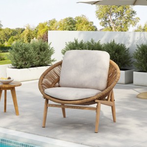 Outdoor PE Rattan Papasan Lounge Chairs,Lounge Chair with Iron Frame for Garden,UV Resistant Chair with Fade Resistant Cushion-Coolbibila - 1 of 4
