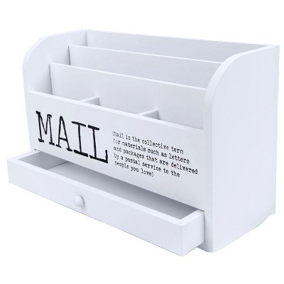 Juvale 3 Tier Wooden Mail Desktop Organizer & Sorter with Storage Drawer Office Supply