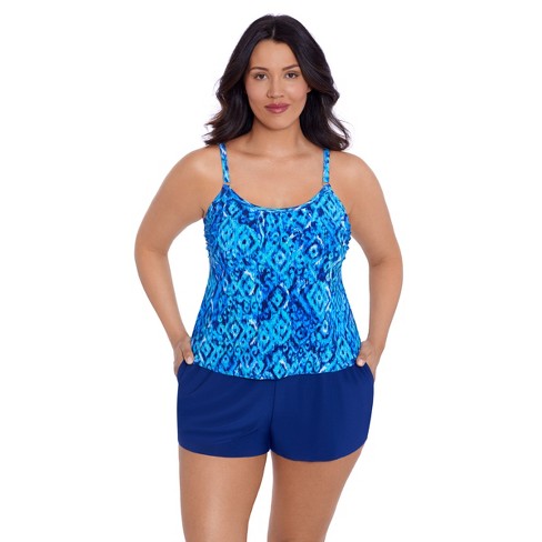 Women's Trimshaper Farrah Swim Romper - 14 - Blue Multi : Target