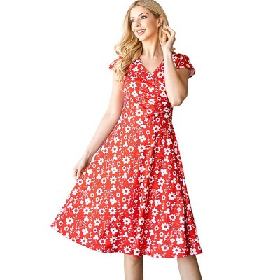 Women's Solid And Print V-neck Skater Dress
