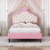 Lovely Crown Fantasy PU Leather Princess Bed with Tufted Headboard, Pink+Cream - image 2 of 4