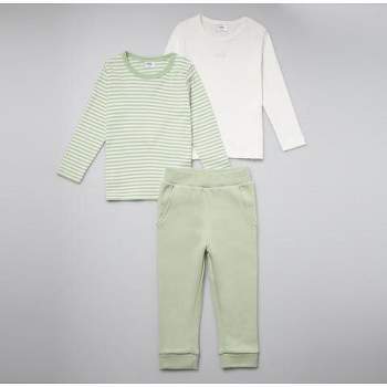 Stellou & Friends Cotton Green and White Unisex 3 Piece Clothing Set for Newborns, Babies and Toddlers