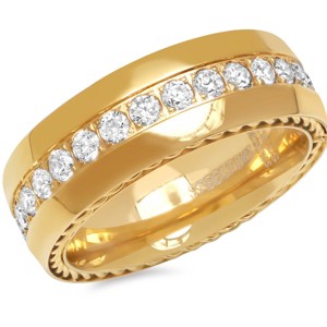 Steeltime Men's stainless steel chain link inlay ring with simulated diamonds. Color Options: Silver, Gold. Size Options: 9-12 - 1 of 4