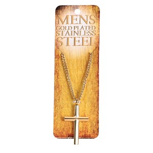 Dicksons Man of God Bevel Box Cross Pendant Men's 24 Inch Gold Plated Stainless Steel Everyday Necklace on Display Card - 1 of 4