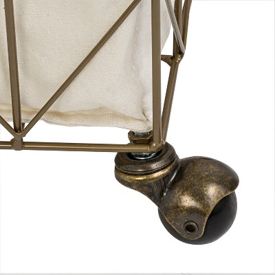 Bronze Chevron Steel Rolling Laundry Hamper with Canvas Liner
