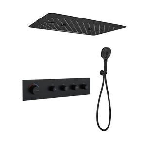 Luxury Matte Black Thermostatic Shower System with 16 Inch Rain Shower Head and Handheld, 4-Function Rainfall Shower System, Ceiling Mounted Shower - 1 of 3