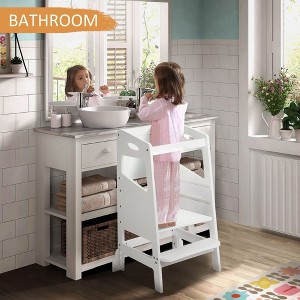Kids Stool Helper, with 3 Adjustable Levels, Toddler Standing Tower, Non-slip Stepping, for Kitchen Counters, Bathroom Sinks, Solid Wood - 1 of 4