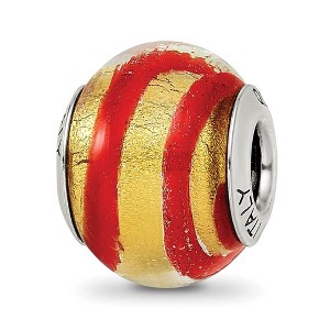 Black Bow Jewelry Golden Red Striped Murano Glass & Sterling Silver Bead Charm, 14mm - 1 of 4