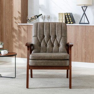 Modern Armchair Solid Wood Accent Chair,Living Room Comfy Single Sofa Chair Upholstered Wooden Lounge Chair,Vintage Chairs-Cuddlewood - 1 of 4