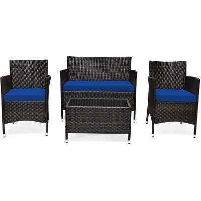 Tangkula 4-piece Patio Rattan Wicker Furniture Set Sofa Chair Table Set ...