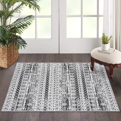 Washable Geometric Rug, Foldable Non-Slip Carpet, Stain-Resistant Non-Shedding Indoor Area Rug for Living Room Bedroom