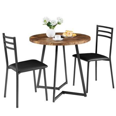 VECELO 3-Piece Dining Table Set, 30 in. H Modern Round Wood Top Accent Table and Chairs for Room and Small Space