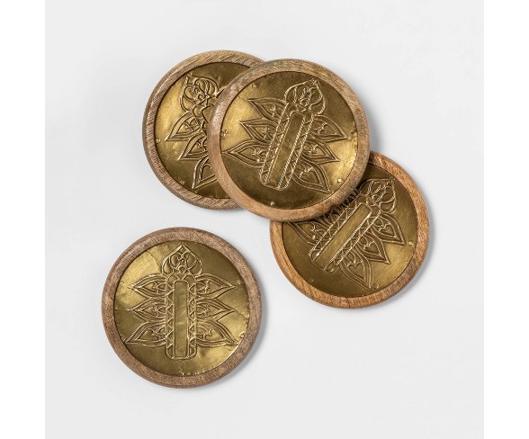 Cravings by Chrissy Teigen 4pk Wood Coasters with Metal Decoration