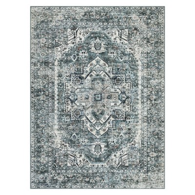 Washable Vintage Printed Rug Non Slip Low Pile Rug Soft Retro Throw Floor Cover Foldable Indoor Carpet for Living Room Bedroom Playroom Nursery