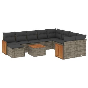vidaXL 11 Piece Patio Sofa Set with Cushions Gray and Dark Gray Poly Rattan - 1 of 4