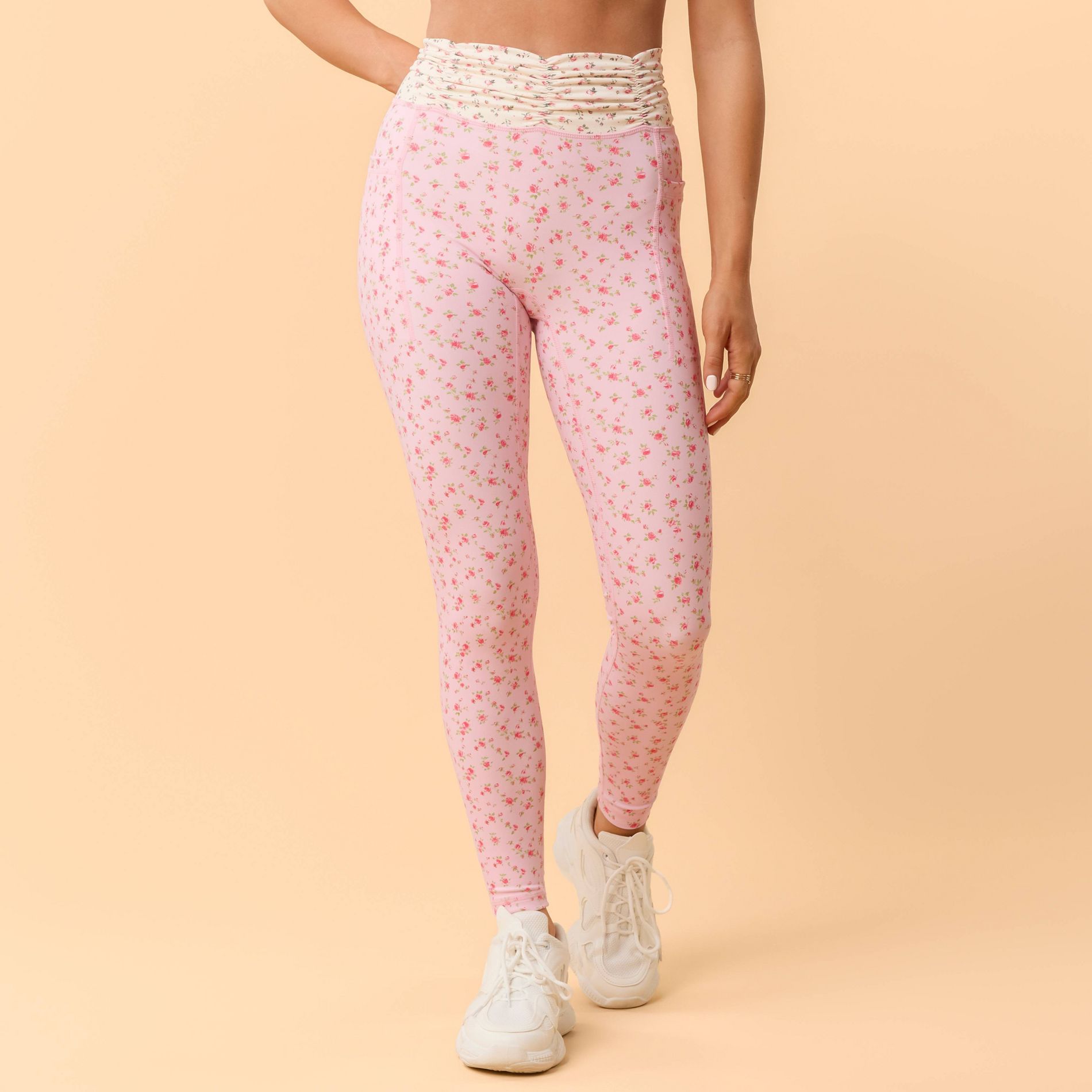 Blogilates Women's Ruched Waist Leggings - Pink Floral L