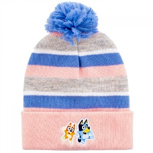 Kids Bluey Pink Striped Pom Cuffed Beanie - 1 of 1