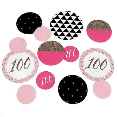 Big Dot of Happiness Chic 100th Birthday - Pink, Black and Gold - Birthday Party Giant Circle Confetti - Party Decorations - Large Confetti 27 Count