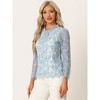 Allegra K Women's Lace Long Sleeve Keyhole Back Ruffle Neck Floral Blouse - 2 of 4