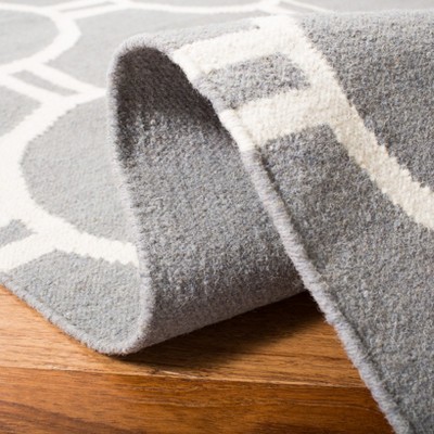 Grey and Ivory Geometric Wool Flat Woven Area Rug