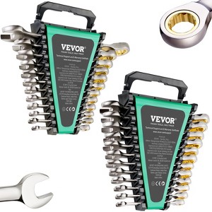 VEVOR Combination Wrench Set,24-Piece Ratcheting Wrench Set with Organizer Rack,Cr-V Steel Wrench Set SAE 1/4"to7/8",Metric 8mm to 19mm,Black&Silver - 1 of 4