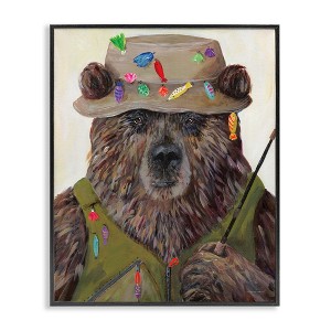 Stupell Industries Fisherman Outfit Brown Grizzly Bear Fishing Pole Black Framed Giclee Art - 1 of 4
