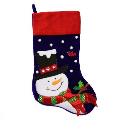 Northlight 24" Large Dark Blue Velveteen Snowman Christmas Stocking with Red Cuff