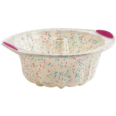 Trudeau Structure Silicone 10 Cup Fluted Cake Pan, Confetti/Fuchsia