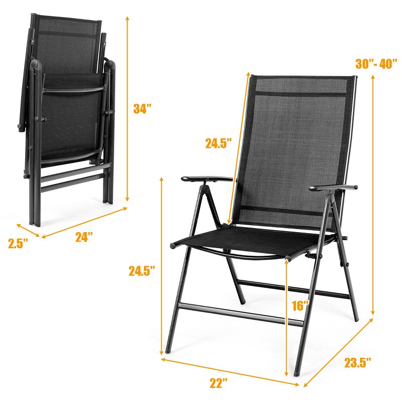 Costway 4PCS Patio Folding Dining Chair Recliner Adjustable Black, 2 of 10