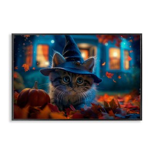 Stupell Industries Halloween Witch Kitten & Pumpkin Framed Giclee Art - 1 of 4
