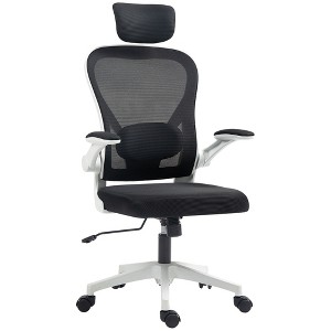 HOMCOM Ergonomic Office Chair with Flip-up Armrest, Adjustable Headrest and Lumbar Support, Mesh Desk Chair for Home Office, Black - 1 of 4