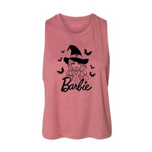 Women's Barbie Juniors Cropped Racerback Tank Top Graphic Racerback Tank - Heather Mauve - Small - 1 of 3