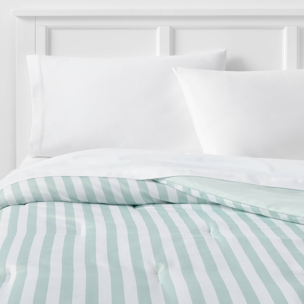 King Microfiber Reversible Stripe Comforter Mint Green - Room Essentials