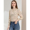 Allegra K Women's Smocked Cuffs Keyhole Back Ruffled Crew Neck Floral Blouse - 2 of 4