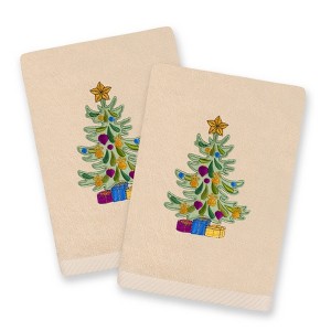 Linum Home Textiles Christmas Presents - Embroidered Luxury 100% Turkish Cotton Hand Towels (Set of 2) - 1 of 3