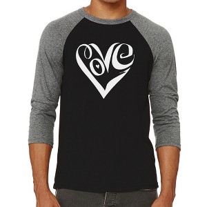 LA Pop Art Men's Raglan Baseball Word Art T-shirt - Script Love Heart - 1 of 4